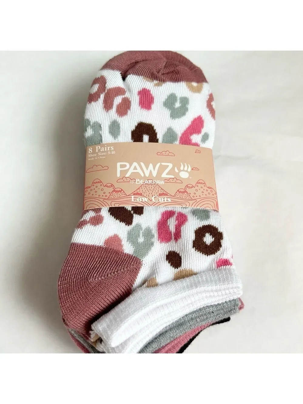 Pawz by Bearpaw Low-cut Ankle Socks Stripes Animal Print 8 Pairs Size 5 to 10